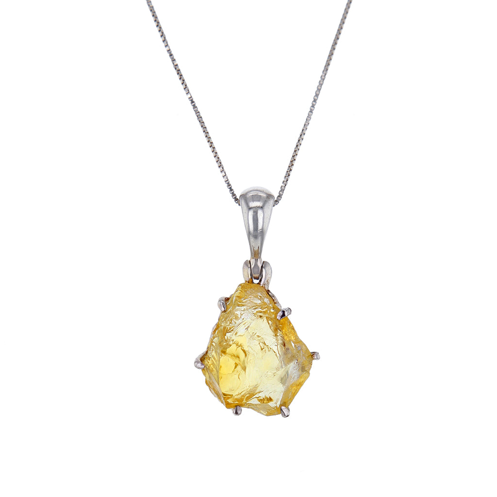 Raw Citrine Pendant Necklace in Sterling Silver Setting Hollywood