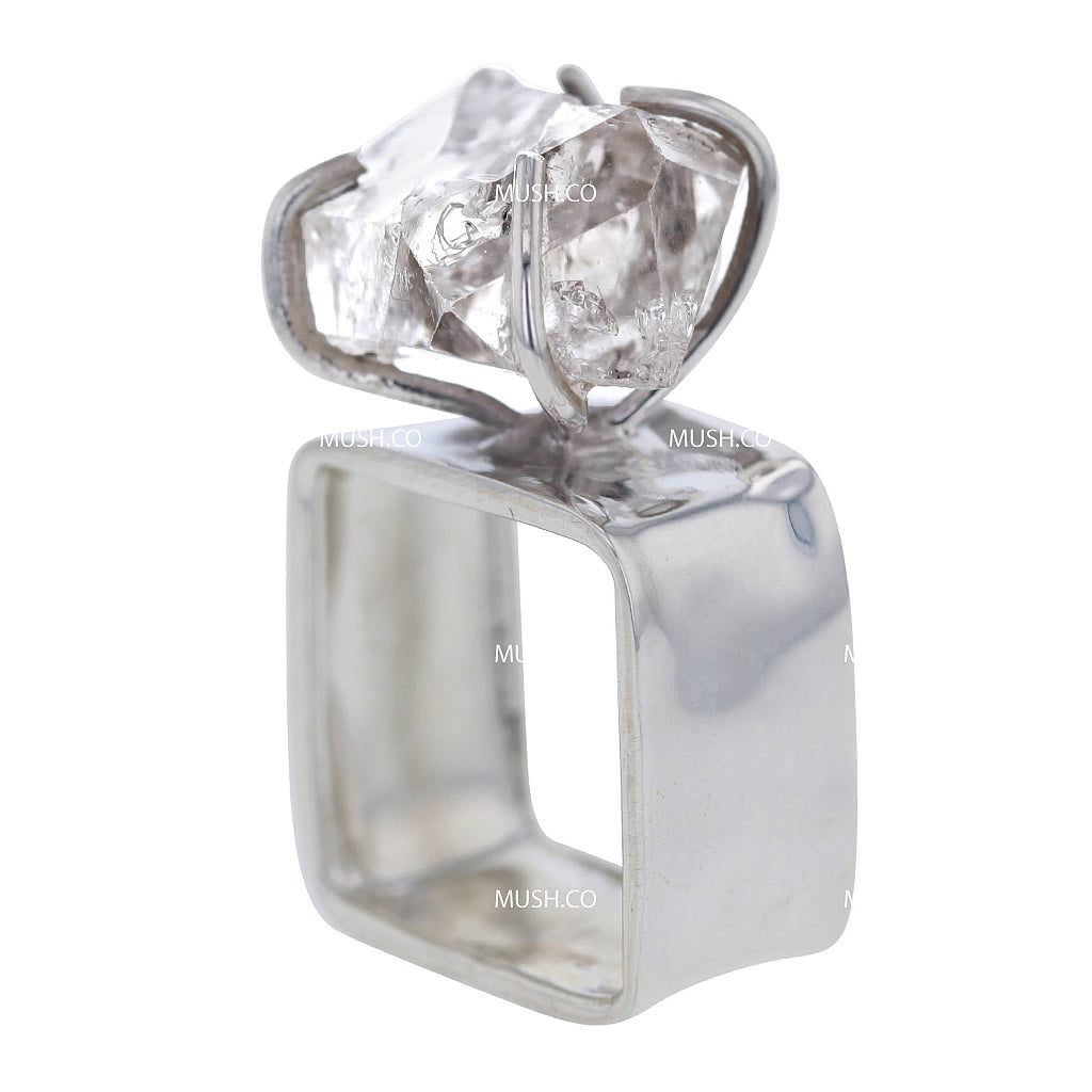 Raw Herkimer Diamond Square Sterling Silver Ring Size 7