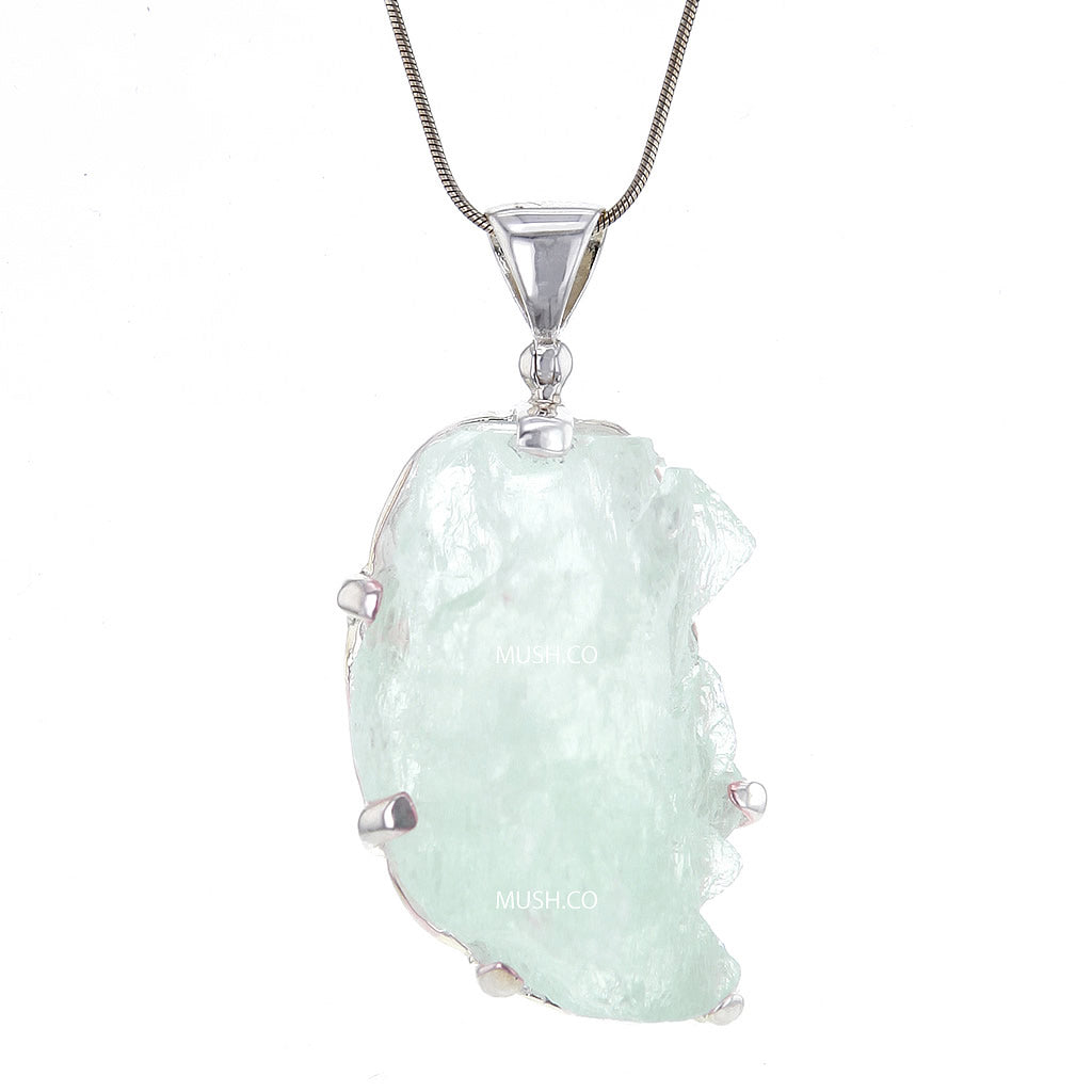 Raw Natural Blue Topaz & Sterling Silver Pendant Necklace Hollywood