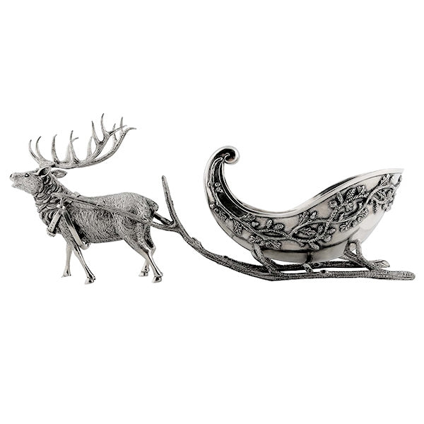 Reindeer Sleigh Centerpiece in Sterling Silver Pewter Hollywood