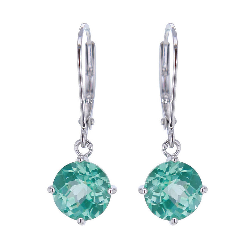 Brilliant Round Cut Ocean Green Spinel Sterling Silver Earrings Hollywood
