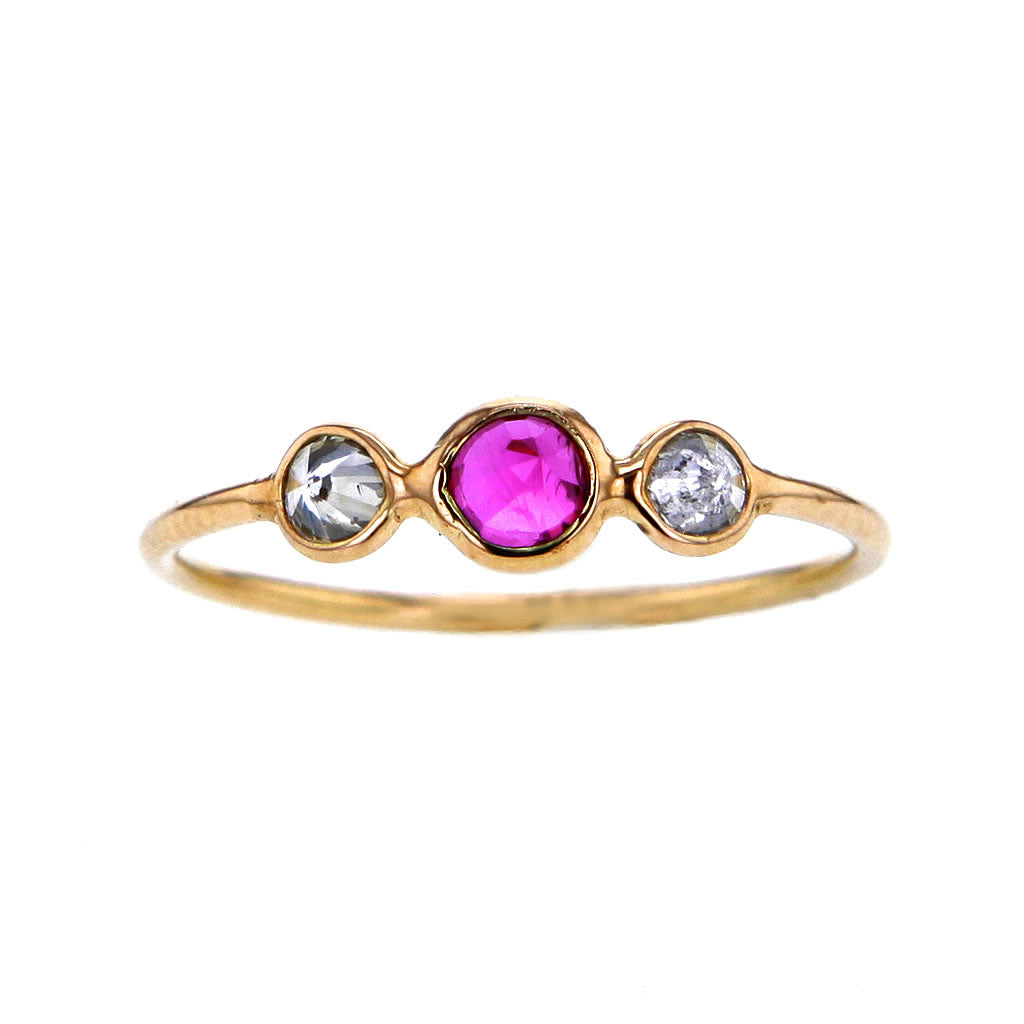 Brilliant Faceted Ruby & Diamonds Ring 14K Gold Size 7 Hollywood