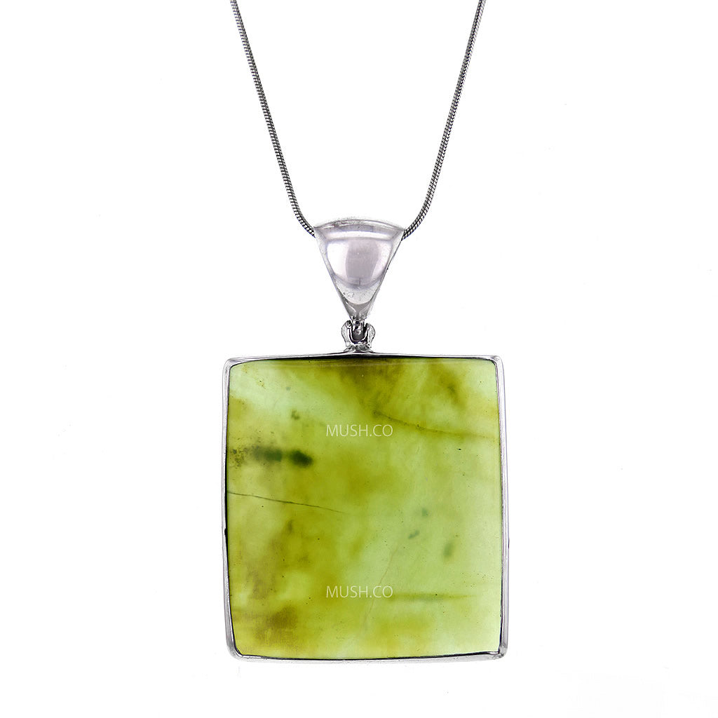 Serpentine Stone & Sterling Silver Pendant Necklace Hollywood