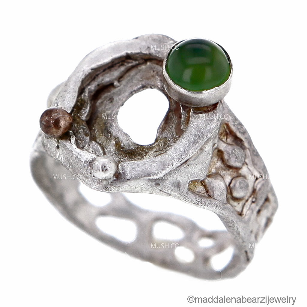 organic-shape-sterling-silver-ring-with-serpentine-stone-and-18k-gold-bauble