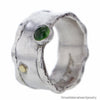 Italian Designer Sterling Silver Barrel Ring with Serpentine Stone and 18K Gold Bauble