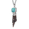 Ancient Harpoon Artifact Fossil Necklace with Blue Diamond Turquoise