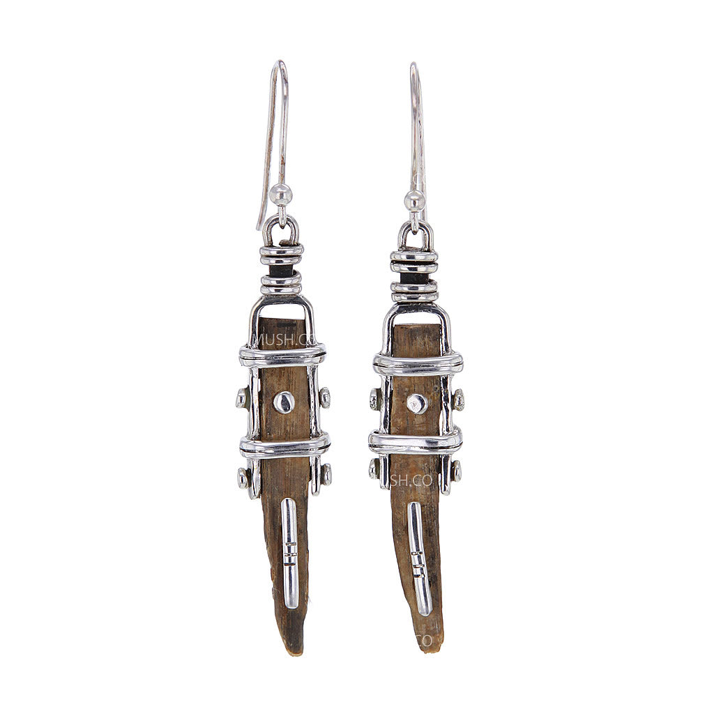 Spear Ancient Fossil Artifact Earrings Hollywood