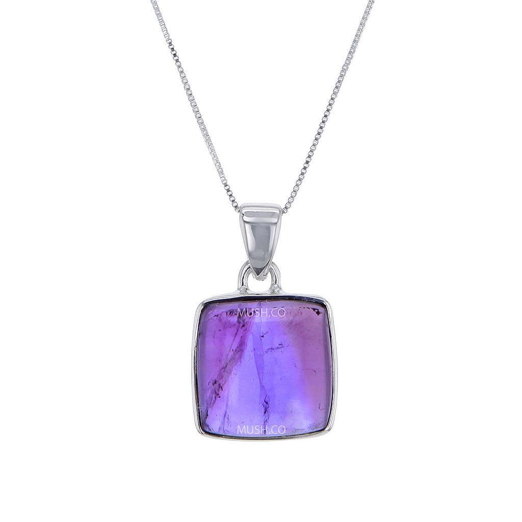 Square Cabochon Amethyst Pendant Necklace Hollywood