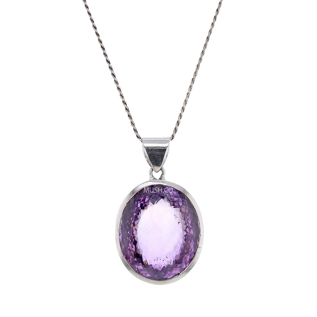 Oval Cut Amethyst Pendant Necklace AAA Large Hollywood