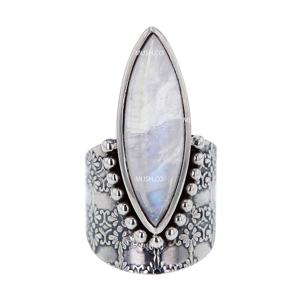 Boho Style Moonstone Sterling Silver Ring Size 6 Hollywood