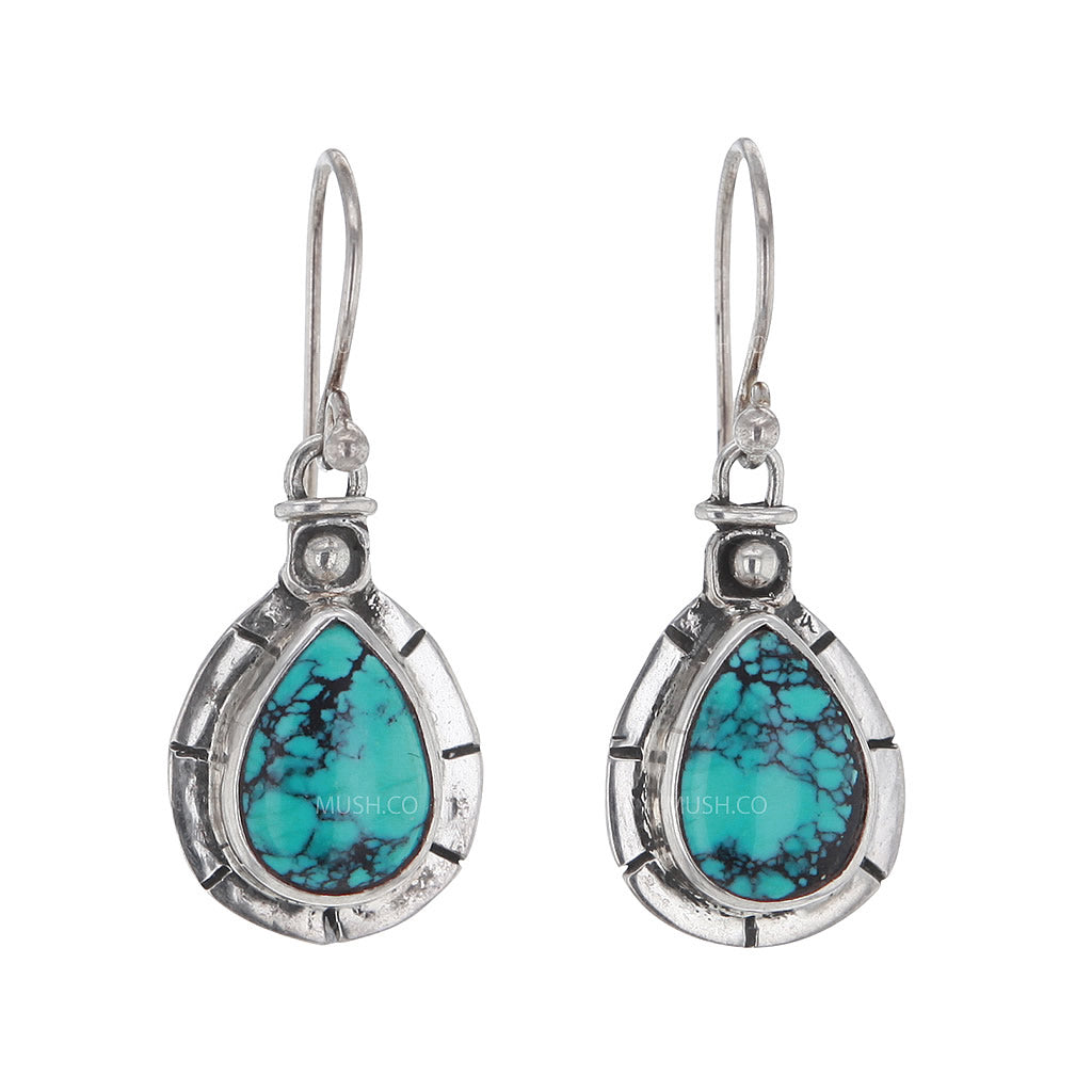 Teardrop Morenici Turquoise Earrings in Sterling Silver Hollywood