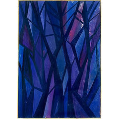 Vintage Oil Painting Titled "Abstract Indigo Trees" by Nikolay Nickov