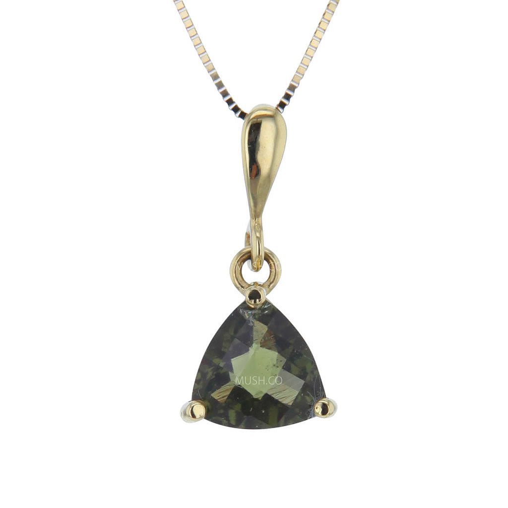 Trilliant Moldavite Pendant Necklace in 14K Gold Hollywood