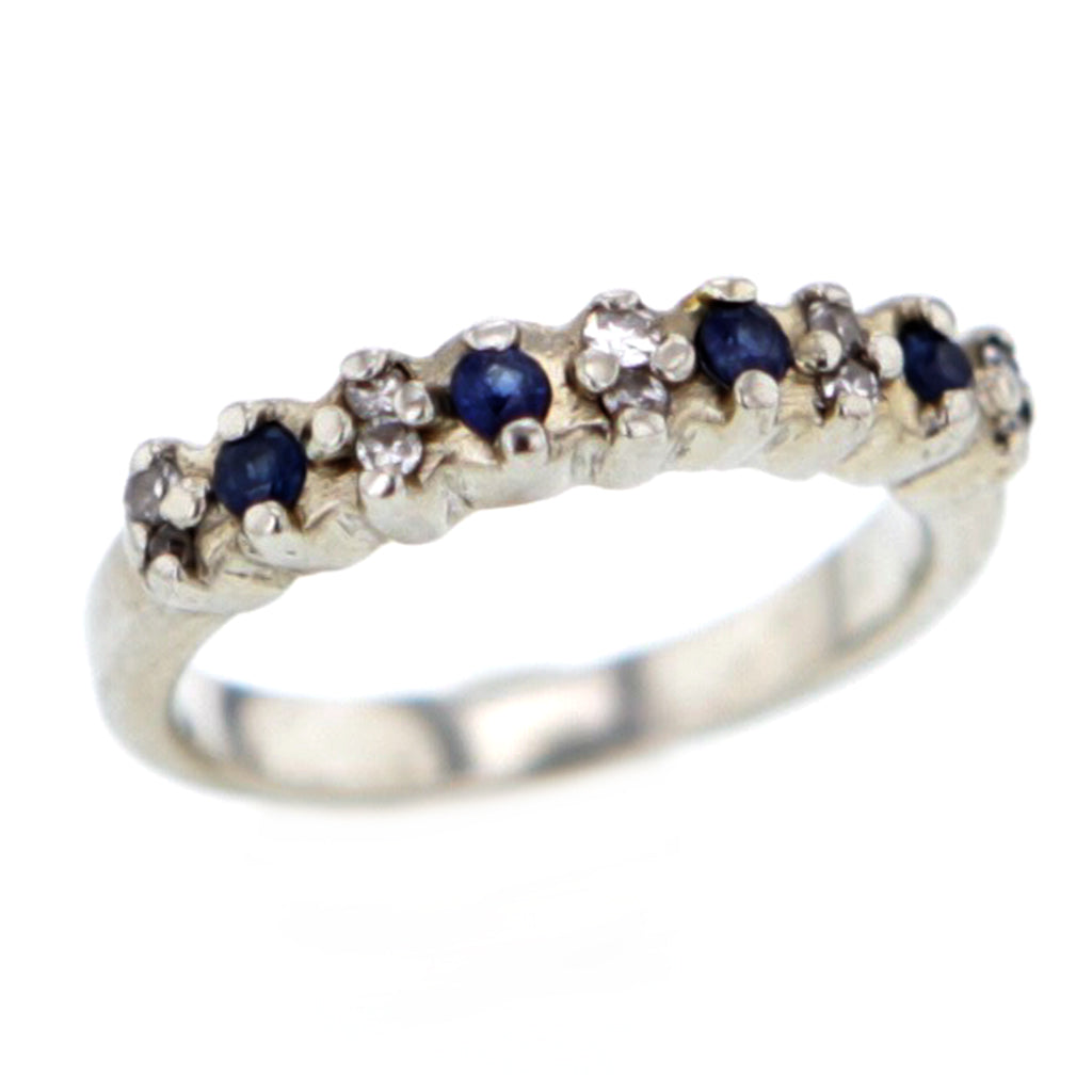 Vintage 10K White Gold Sapphire & Diamonds Ring Size 3 Hollywood