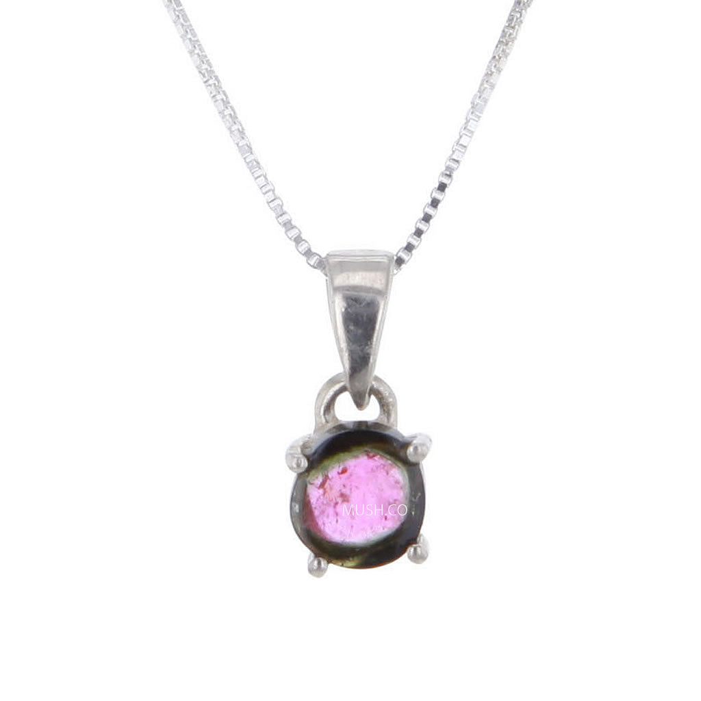 Petite Watermelon Tourmaline Pendant Necklace in Sterling Silver Hollywood